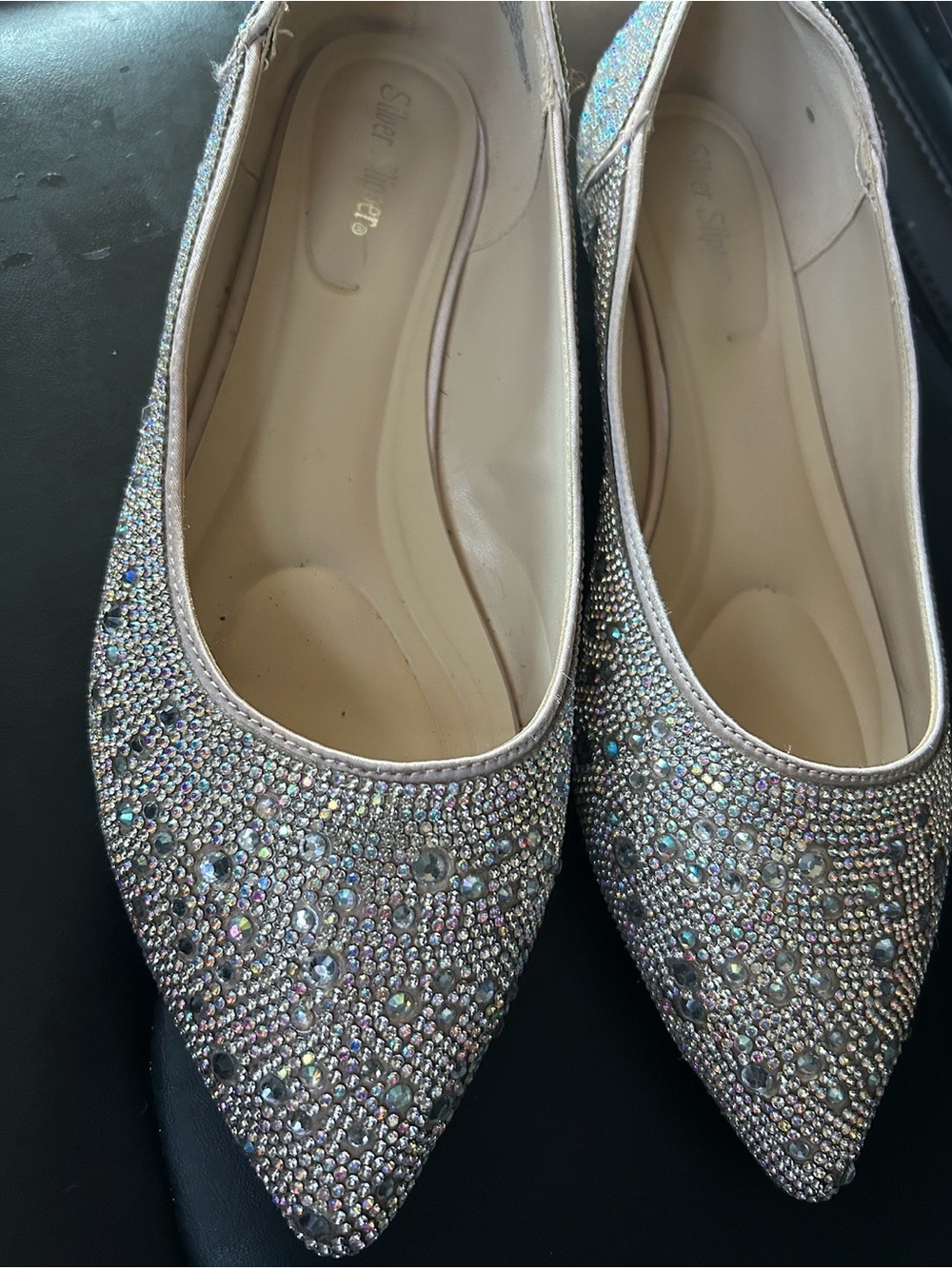 Iridescent Crystal Pointed Bling Toe Flats